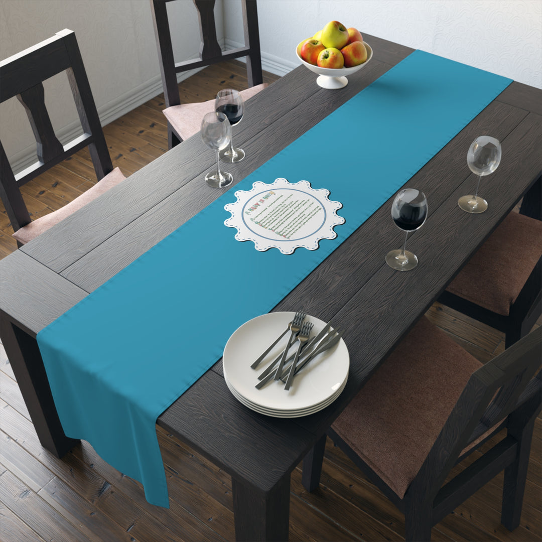 A Baby is Born Table Runner - Baby Items Font - Aqua