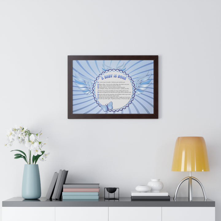 Baby Steps Acrostic Poem Framed Print "A Baby is Born "- Blue