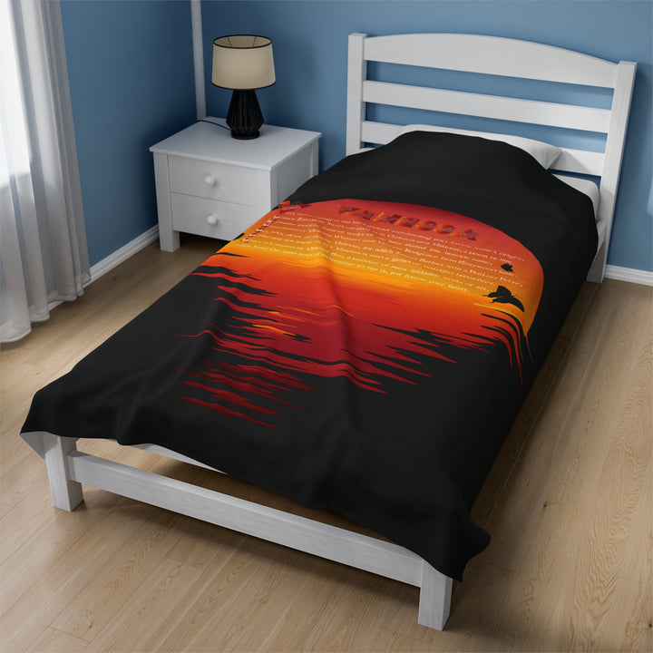Namesakes Acrostic Poem on Black Velveteen Plush Blanket with Sunset Reflection