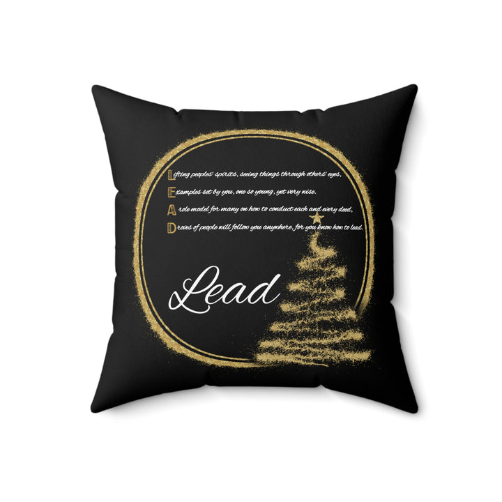 "Lead" Acrostic Poem Pillow from "Learn, Lead, Believe" Collection - Black