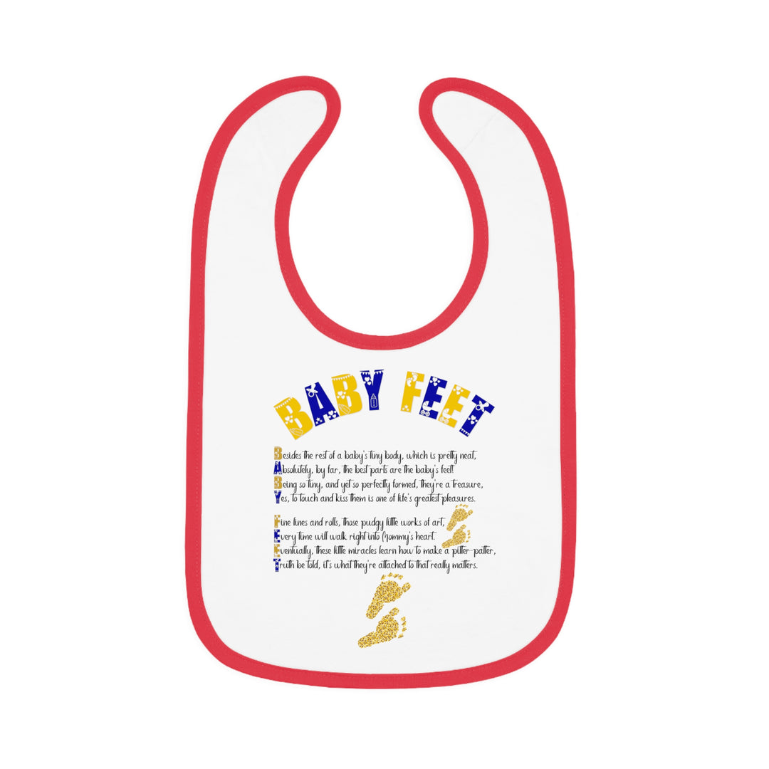 Baby Steps Acrostic Poem - Contrast Trim Jersey Bib - "Baby Feet" Gold Footprints