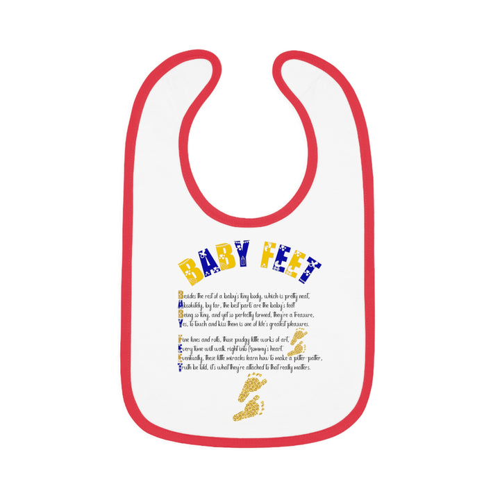 Baby Steps Acrostic Poem - Contrast Trim Jersey Bib - "Baby Feet" Gold Footprints