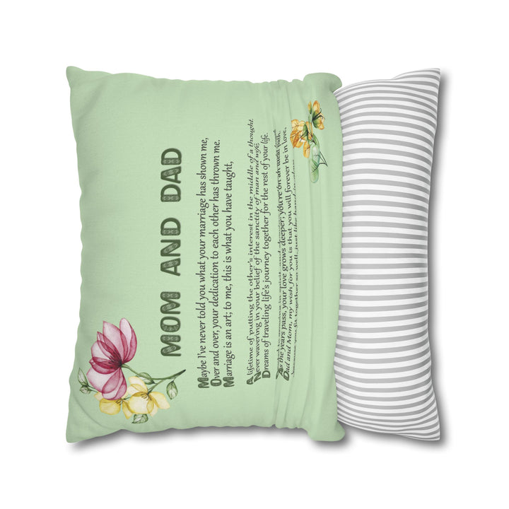 Mom and Dad Acrostic Poem Pillow Cover - Mint Color