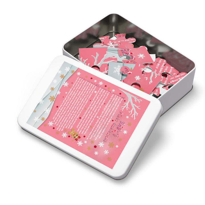 Baby's First Christmas Acrostic Poem Jigsaw Puzzle - Gingerbread - Pink - Tin Box