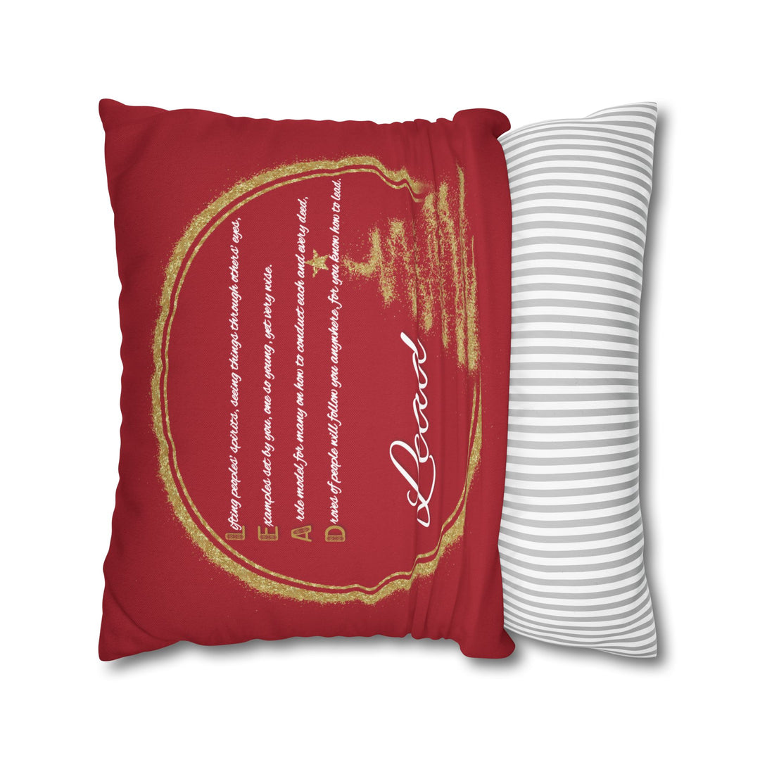 "Lead" Acrostic Poem Pillow Cover from "Learn, Lead, Believe" Collection - Red