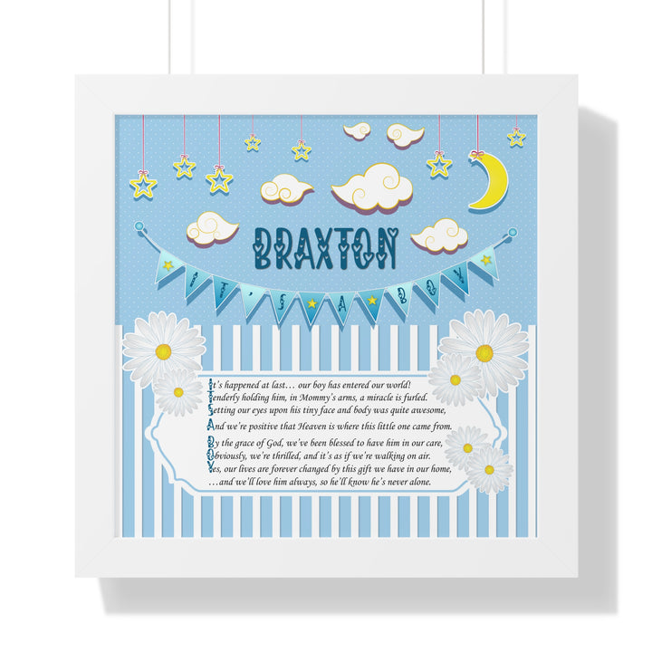 Baby Steps "It's a Boy" Framed Print Collection - Blue Stripes - Personalized