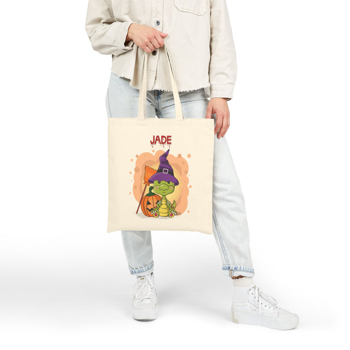 "Happy Halloween" Acrostic Poem Canvas Candy Tote Bag - Baby Dragon - Personalized