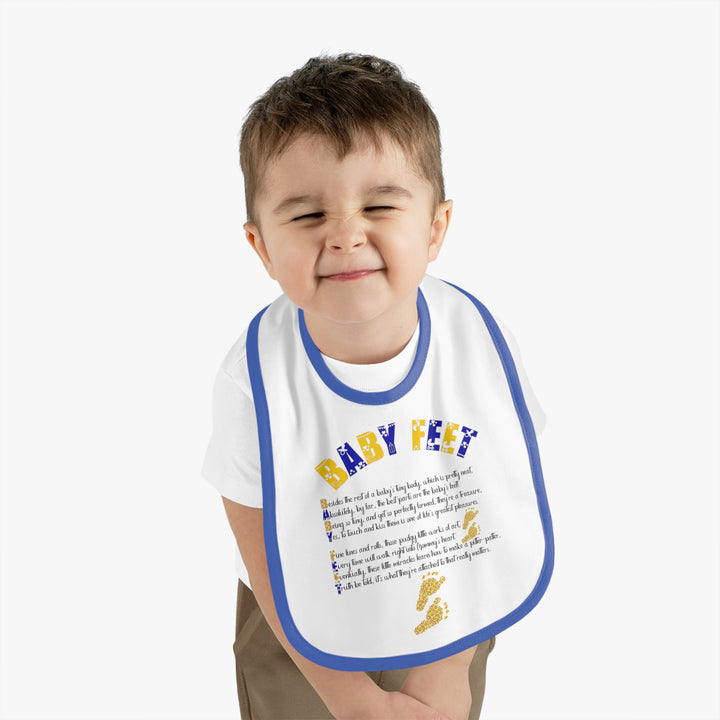 Baby Steps Acrostic Poem - Contrast Trim Jersey Bib - "Baby Feet" Gold Footprints
