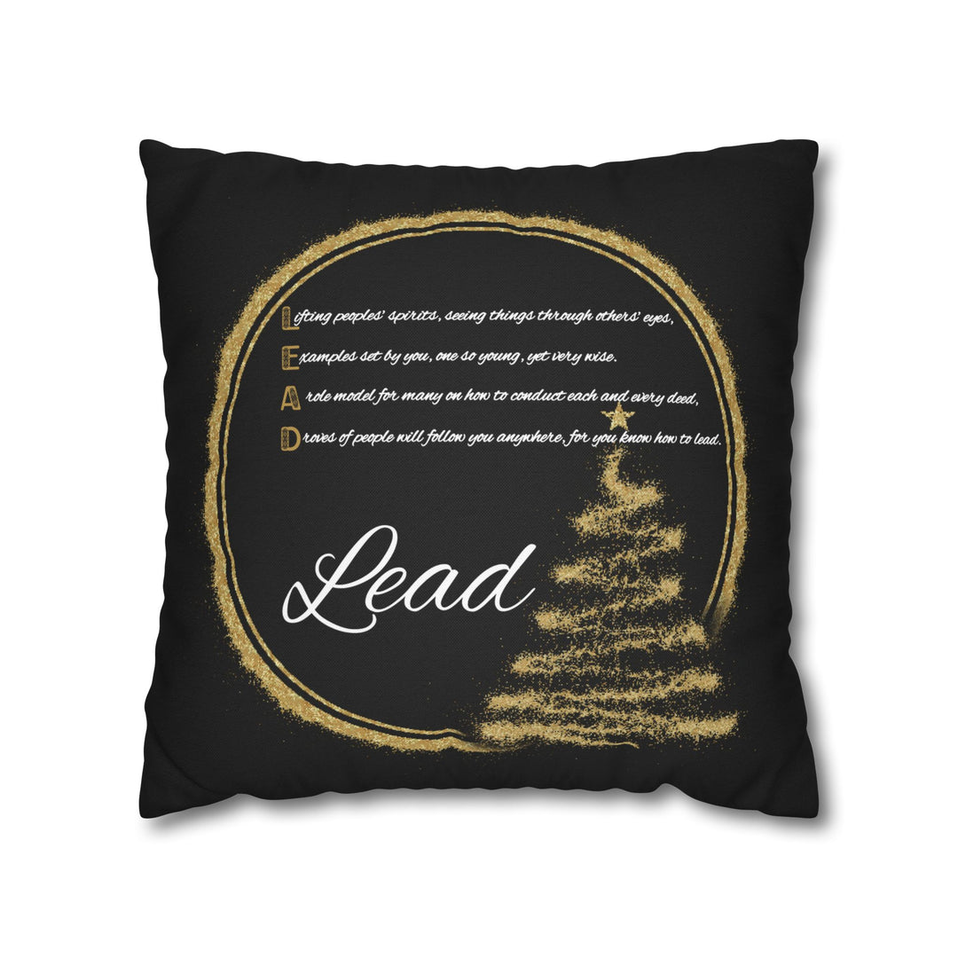 "Lead" Acrostic Poem Pillow Cover from "Learn, Lead, Believe" Collection - Black