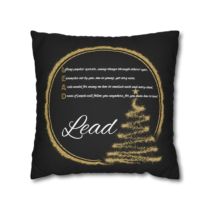 "Lead" Acrostic Poem Pillow Cover from "Learn, Lead, Believe" Collection - Black