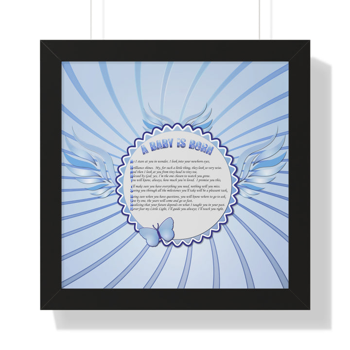 Baby Steps Acrostic Poem Framed Print "A Baby is Born "- Blue
