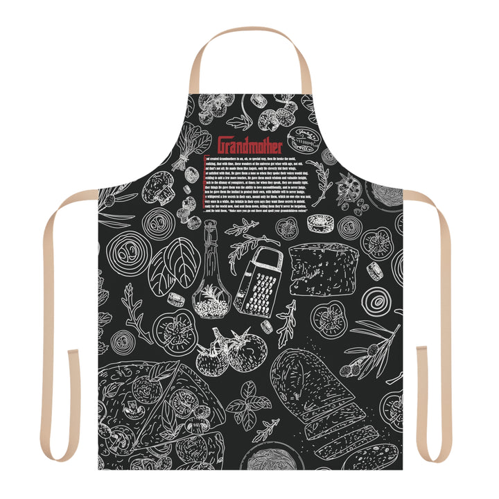 Black Chef Apron with Acrostic poem spelling out "Grandmother" - Italian Food Design