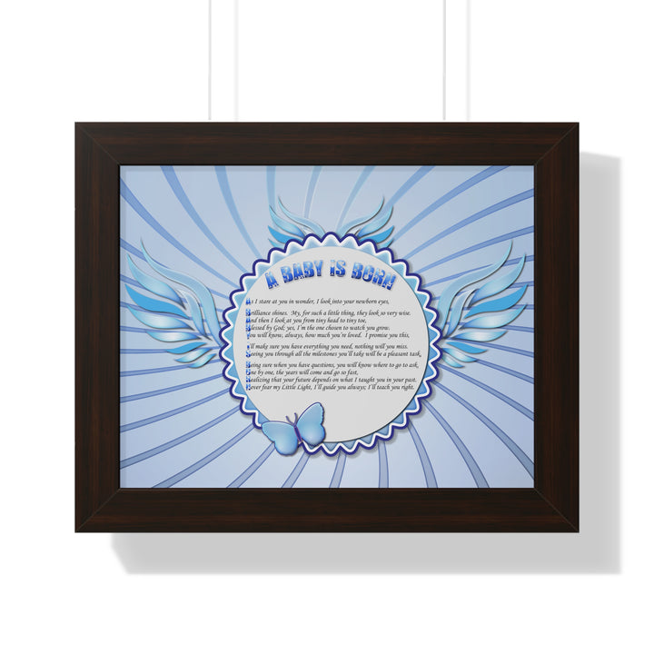 Baby Steps Acrostic Poem Framed Print "A Baby is Born "- Blue