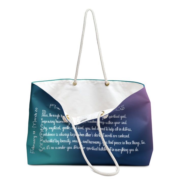 Weekender Bag with Acrostic Poem Spelling out "Pisces"
