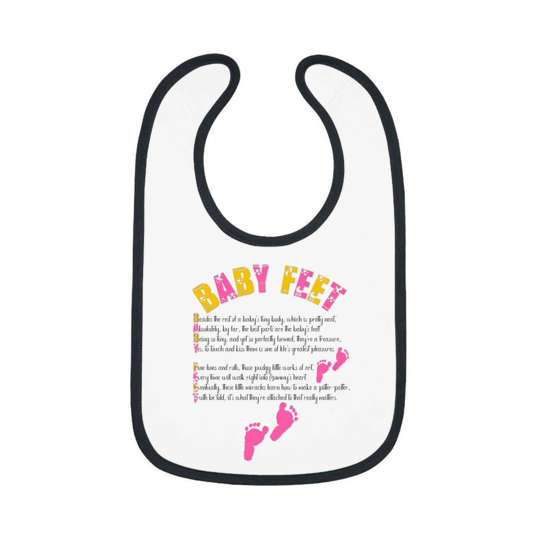 Baby Steps Acrostic Poem - Contrast Trim Jersey Bib - "Baby Feet" Pink Footprints