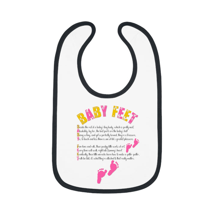 Baby Steps Acrostic Poem - Contrast Trim Jersey Bib - "Baby Feet" Pink Footprints