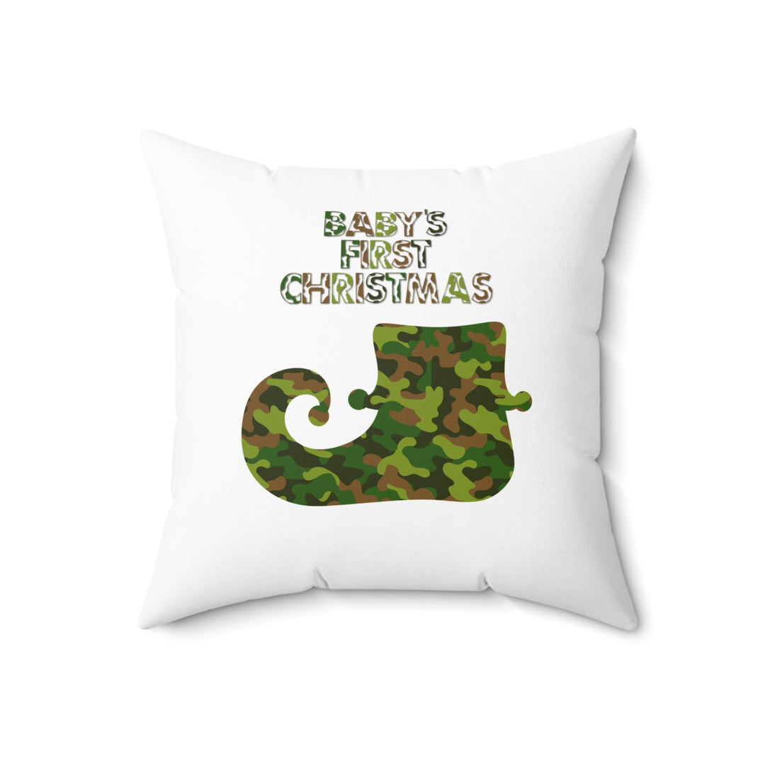"Baby's First Christmas" Acrostic Poem Pillow - Camo Elf Shoe - No Personalization