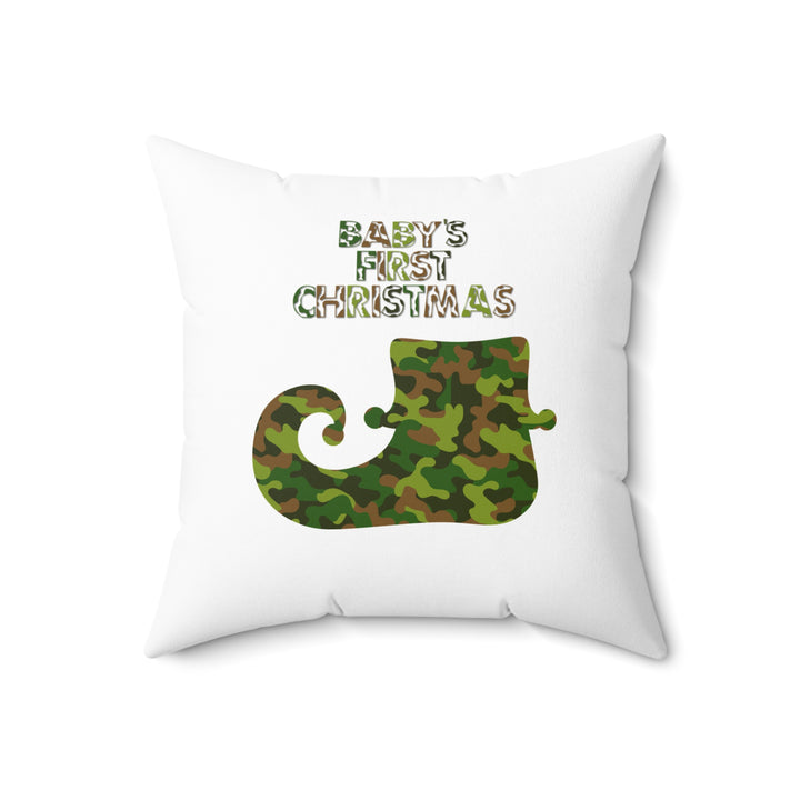 "Baby's First Christmas" Acrostic Poem Pillow - Camo Elf Shoe - No Personalization
