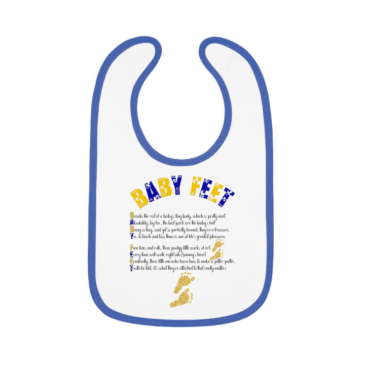 Baby Steps Acrostic Poem - Contrast Trim Jersey Bib - "Baby Feet" Gold Footprints