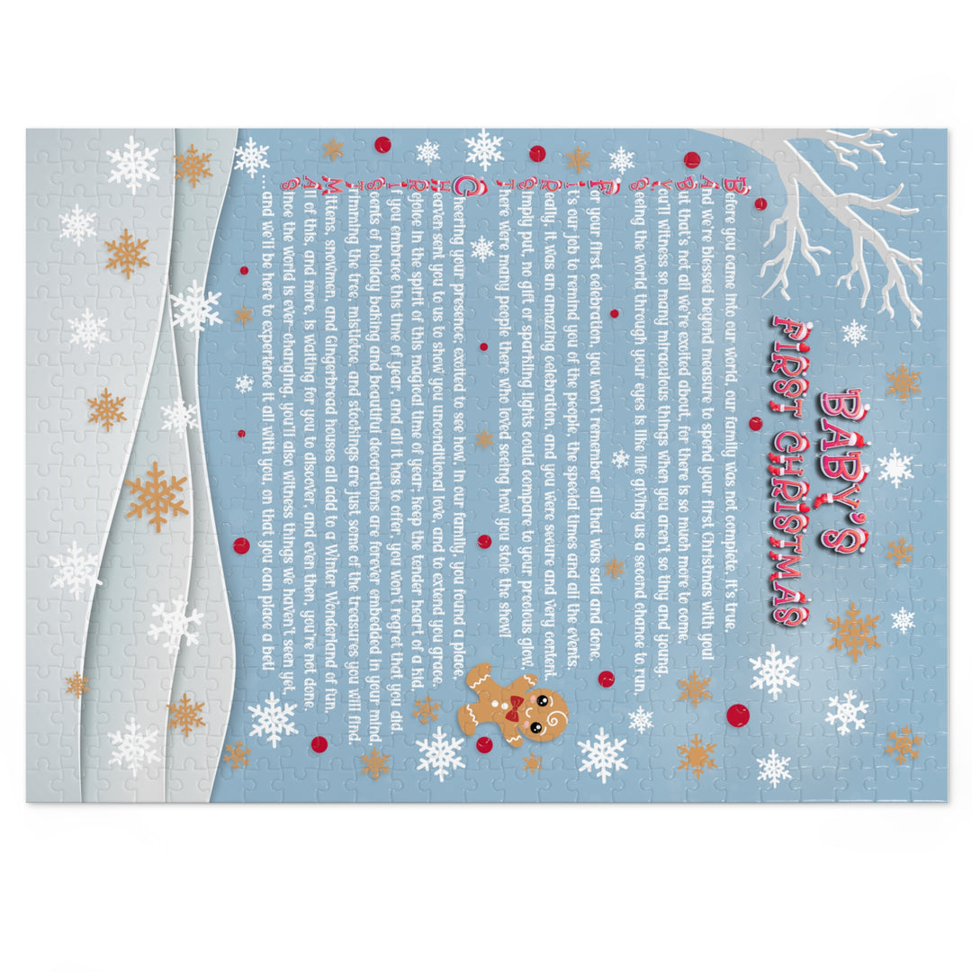 Baby's First Christmas Acrostic Poem Jigsaw Puzzle - Gingerbread - Blue - Tin Box