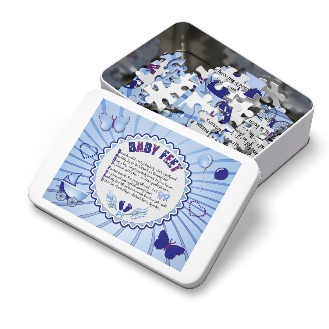 Baby Feet Acrostic Poem Puzzle - Blue Swirl - Tin Box