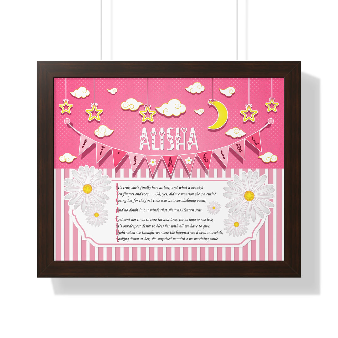 Baby Steps Framed Print Collection - Pink Stripes - "It's a Girl" Personalized