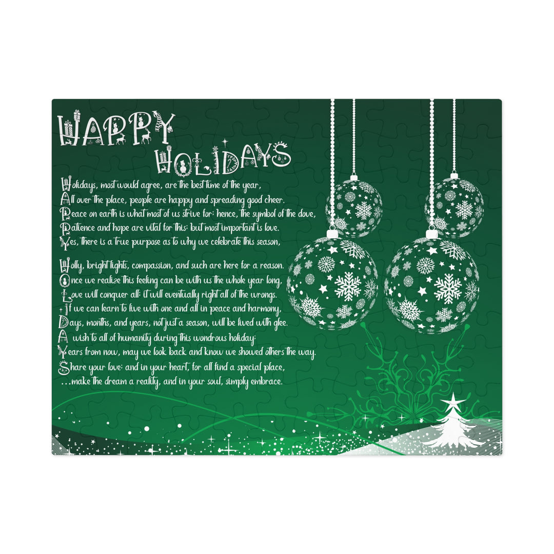 Happy Holidays Acrostic Poem Puzzle - Ornaments-Green - Tin Box