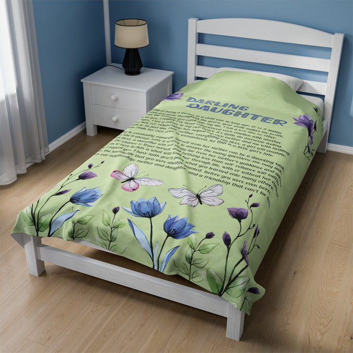 It's Just a Phrase Velveteen Plush Blanket with Acrostic Poem Spelling out "Darling Daughter" - Floral Design