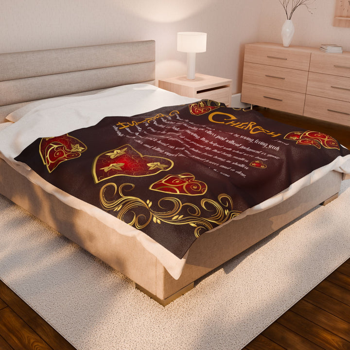 Cherish Acrostic Poem Velveteen Plush Blanket - Hearts