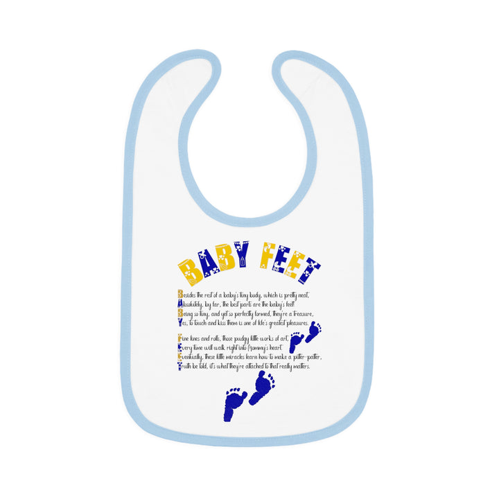 Baby Steps Acrostic Poem - Contrast Trim Jersey Bib - "Baby Feet" Blue Footprints