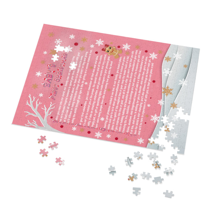 Baby's First Christmas Acrostic Poem Jigsaw Puzzle - Gingerbread - Pink - Tin Box