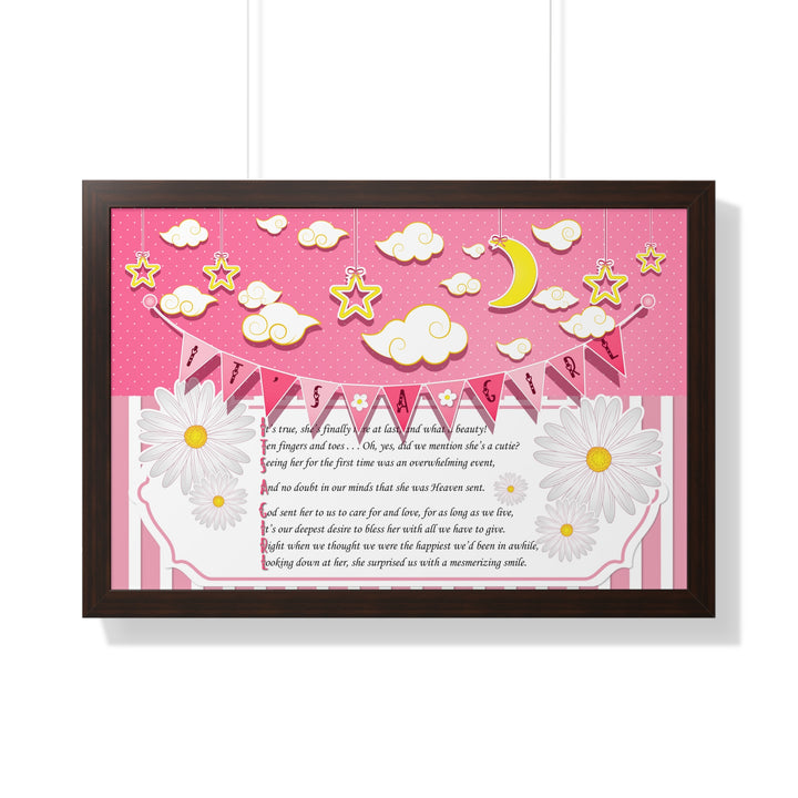 Baby Steps "It's a Girl" Framed Print - Pink Stripes -No Personalization