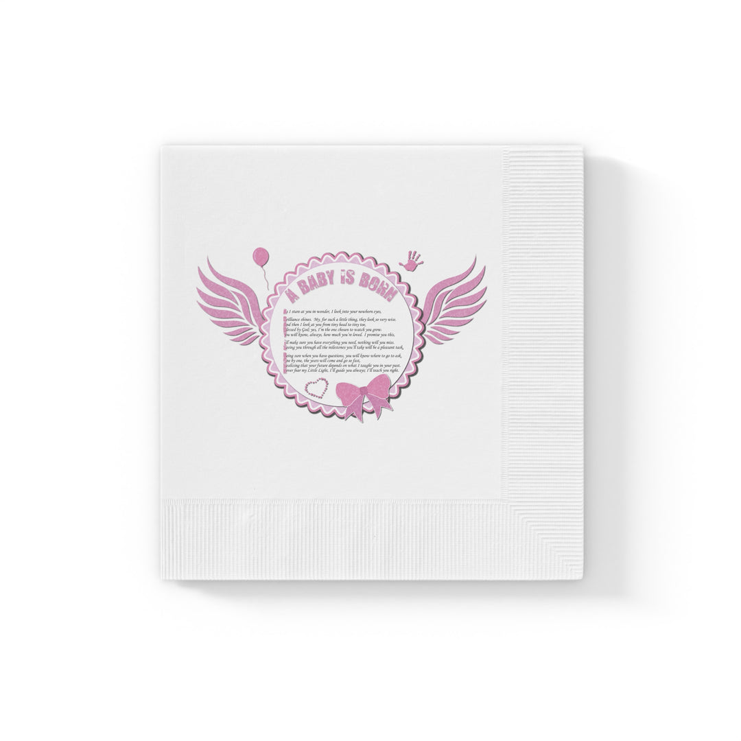A Baby is Born Baby Shower Coined Napkins - Pink Wings - No Personalization