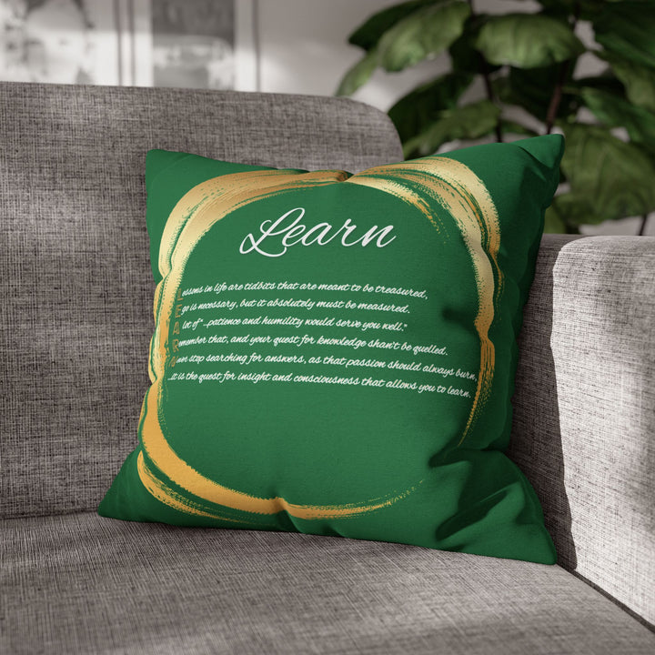 "Learn" Acrostic Poem Pillow Cover from "Learn, Lead, Believe" Collection - Green
