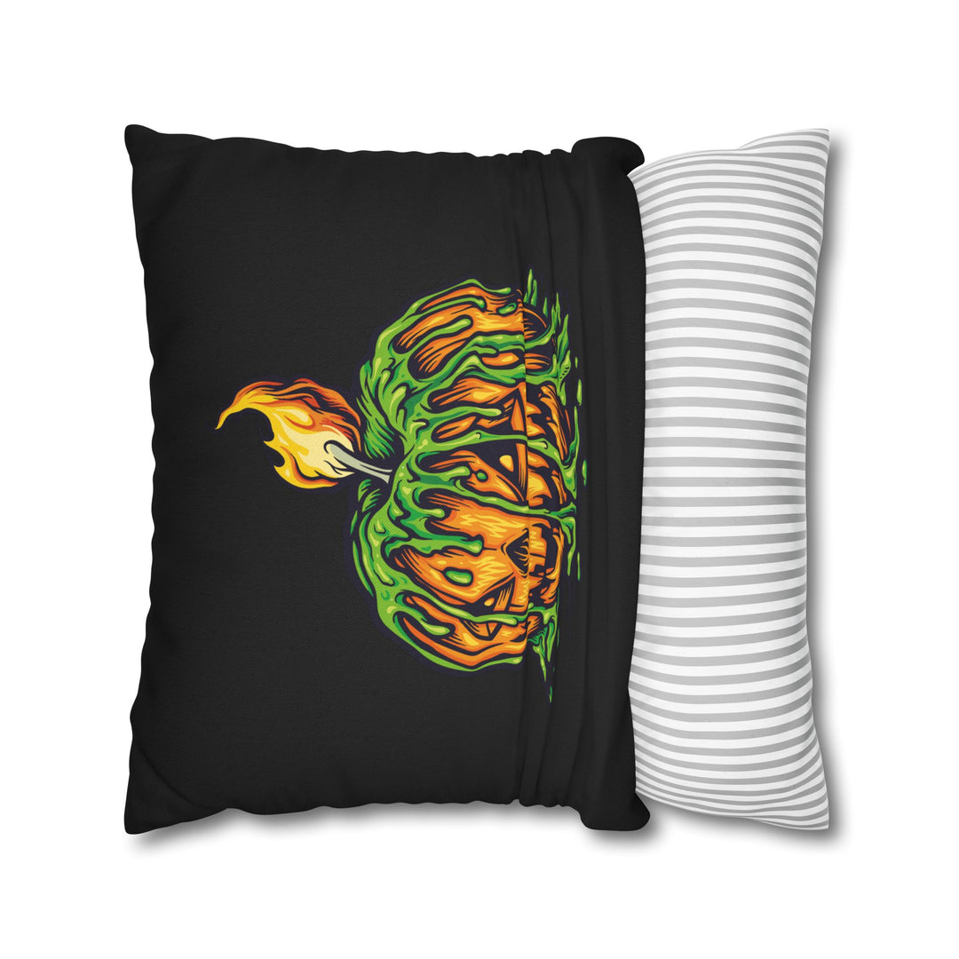 "Happy Halloween" Acrostic Poem Square Pillow Cover - Creepy Pumpkin
