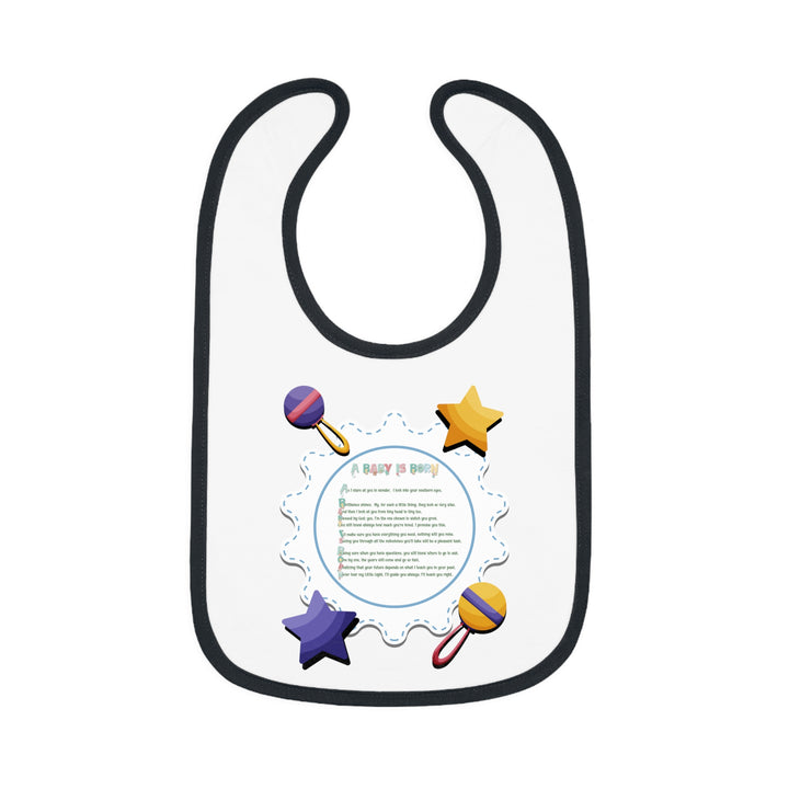 Baby Steps Acrostic Poem - Contrast Trim Jersey Bib - "A Baby is Born" - Rattles and Stars