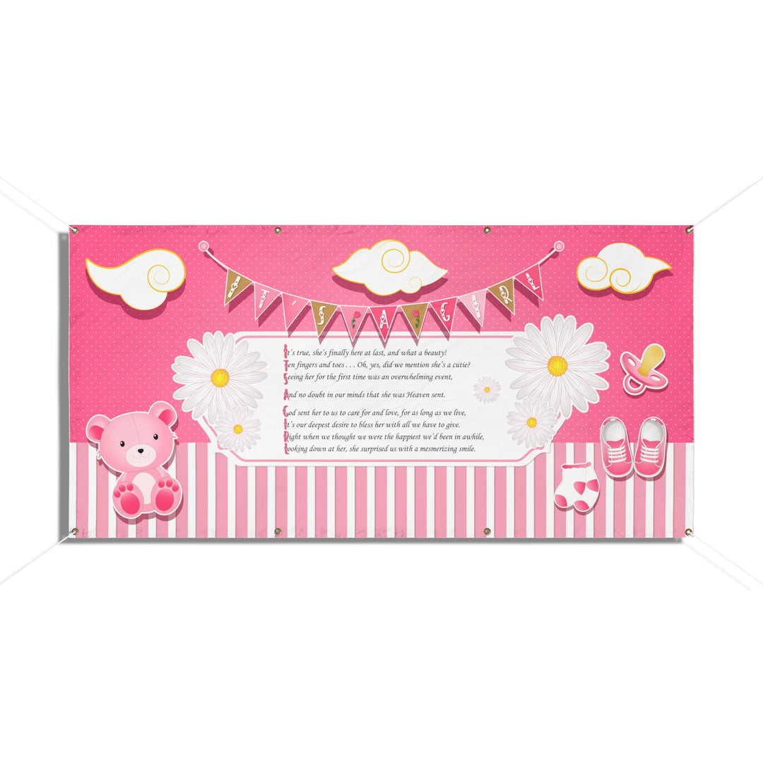 FIX SIZES! It's a Girl Poem Vinyl Banner - Pink Stripes - No Personalization