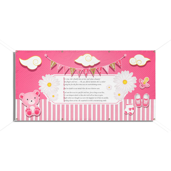 FIX SIZES! It's a Girl Poem Vinyl Banner - Pink Stripes - No Personalization