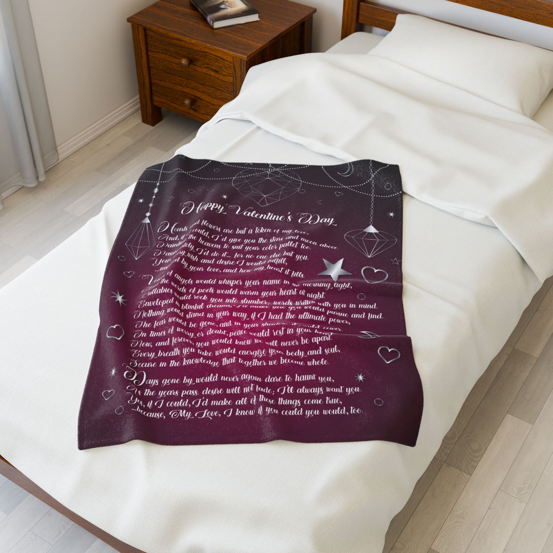 "Happy Valentine's Day" Acrostic Poem Velveteen Plush Blanket - Hearts-Stars