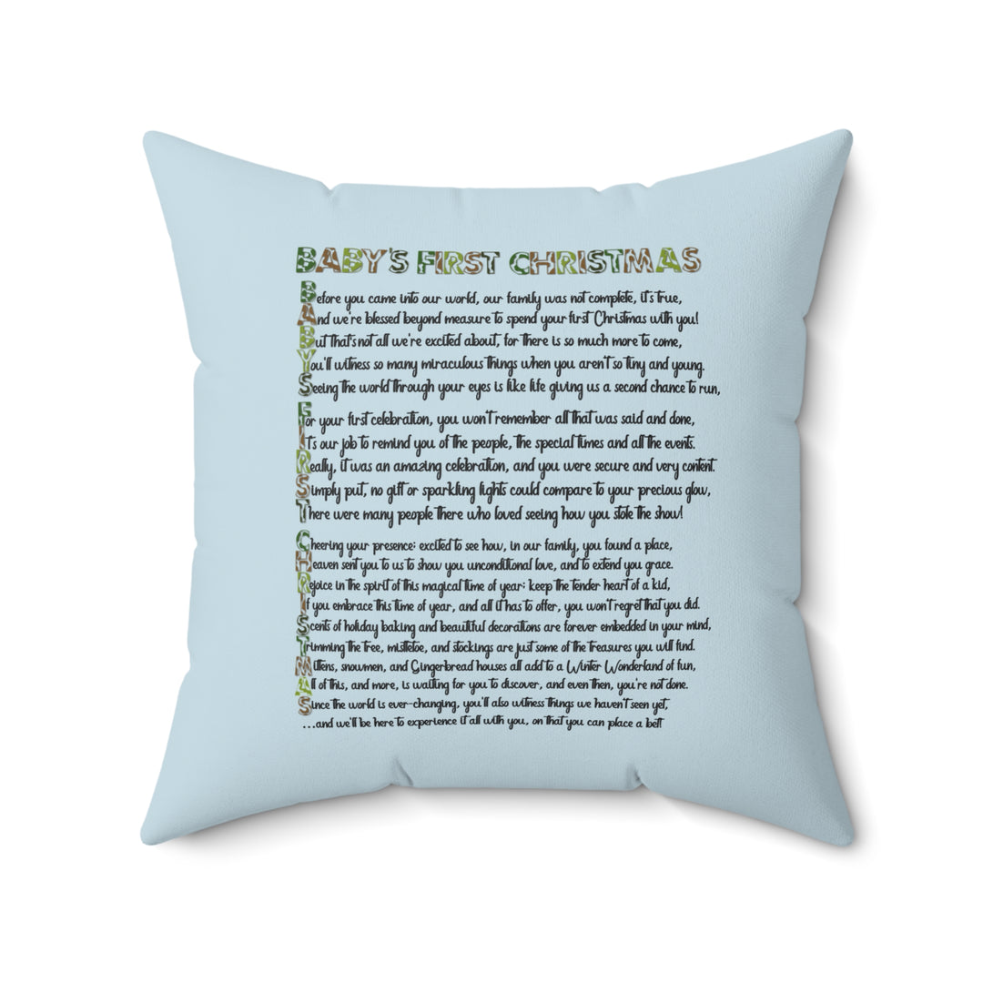 Baby's First Christmas Acrostic Poem Pillow - Camo Snowman - Blue - No Personalization