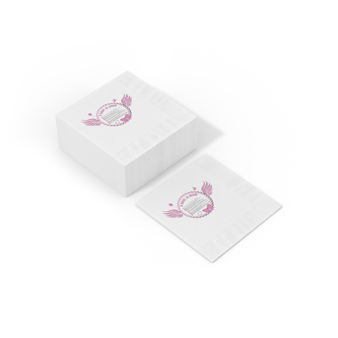 A Baby is Born Baby Shower Coined Napkins - Pink Wings - No Personalization