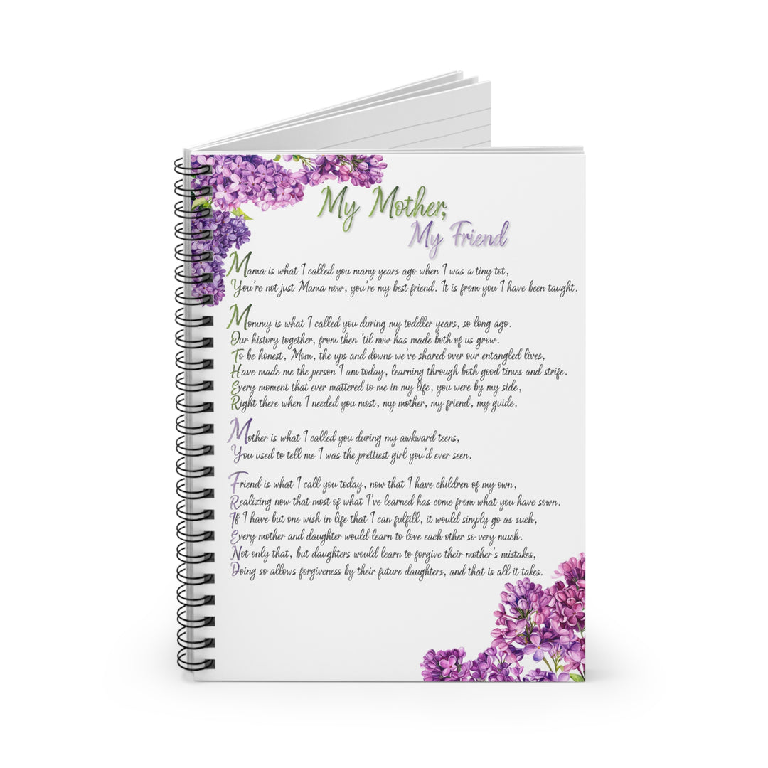 My Mother, My Friend Acrostic Poem Spiral Notebook - Soft Flowers