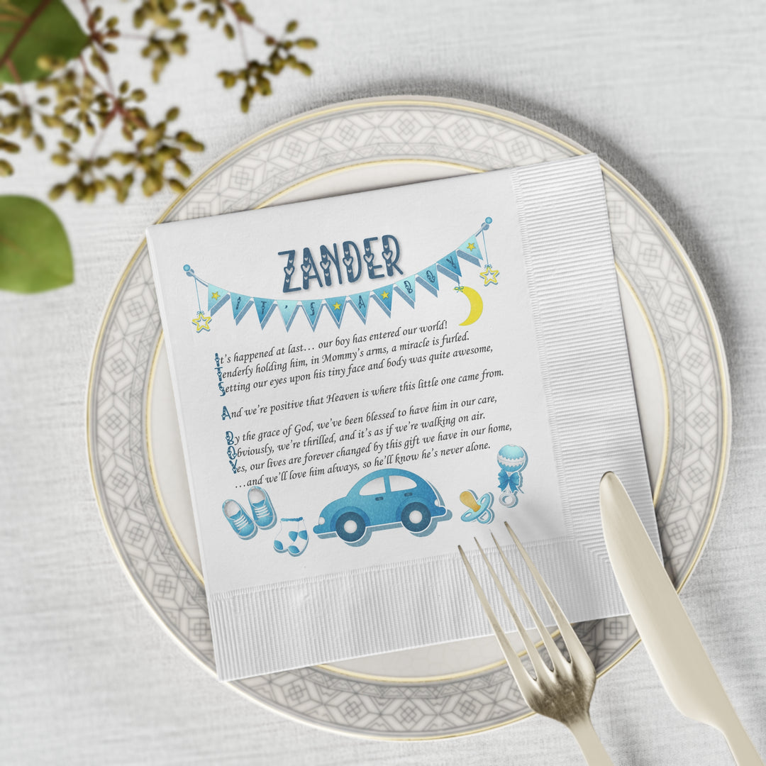 "It's a Boy" White Coined Napkins - Personalized