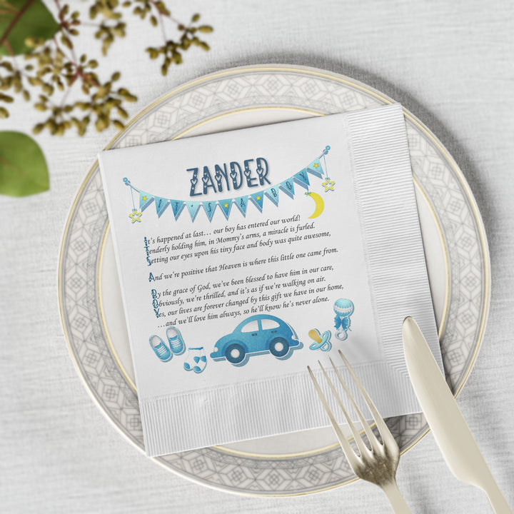 "It's a Boy" White Coined Napkins - Personalized