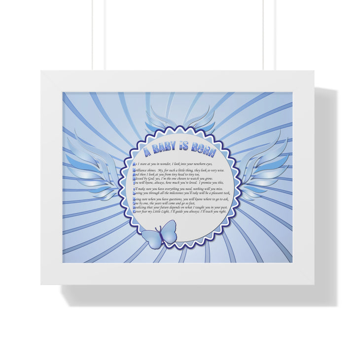 Baby Steps Acrostic Poem Framed Print "A Baby is Born "- Blue