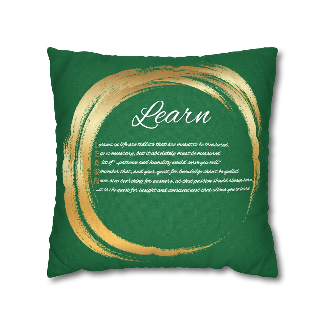 "Learn" Acrostic Poem Pillow Cover from "Learn, Lead, Believe" Collection - Green