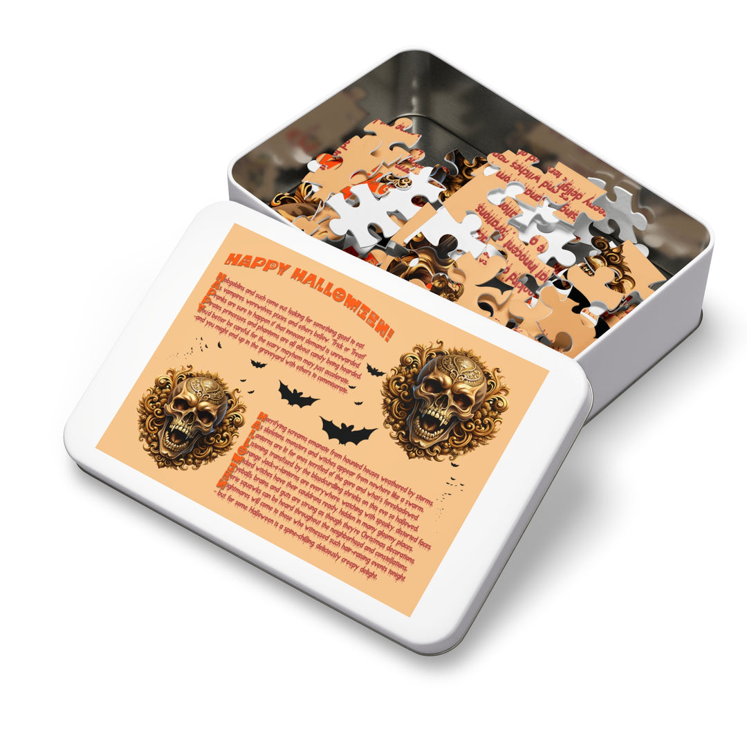 Happy Halloween Acrostic Poem Puzzle - Skull - Tin Box