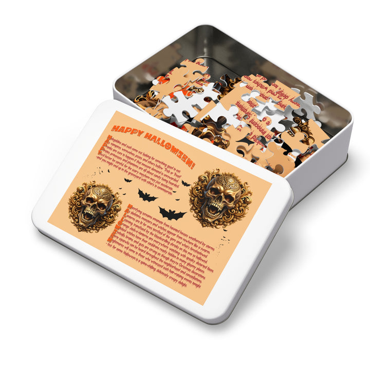Happy Halloween Acrostic Poem Puzzle - Skull - Tin Box