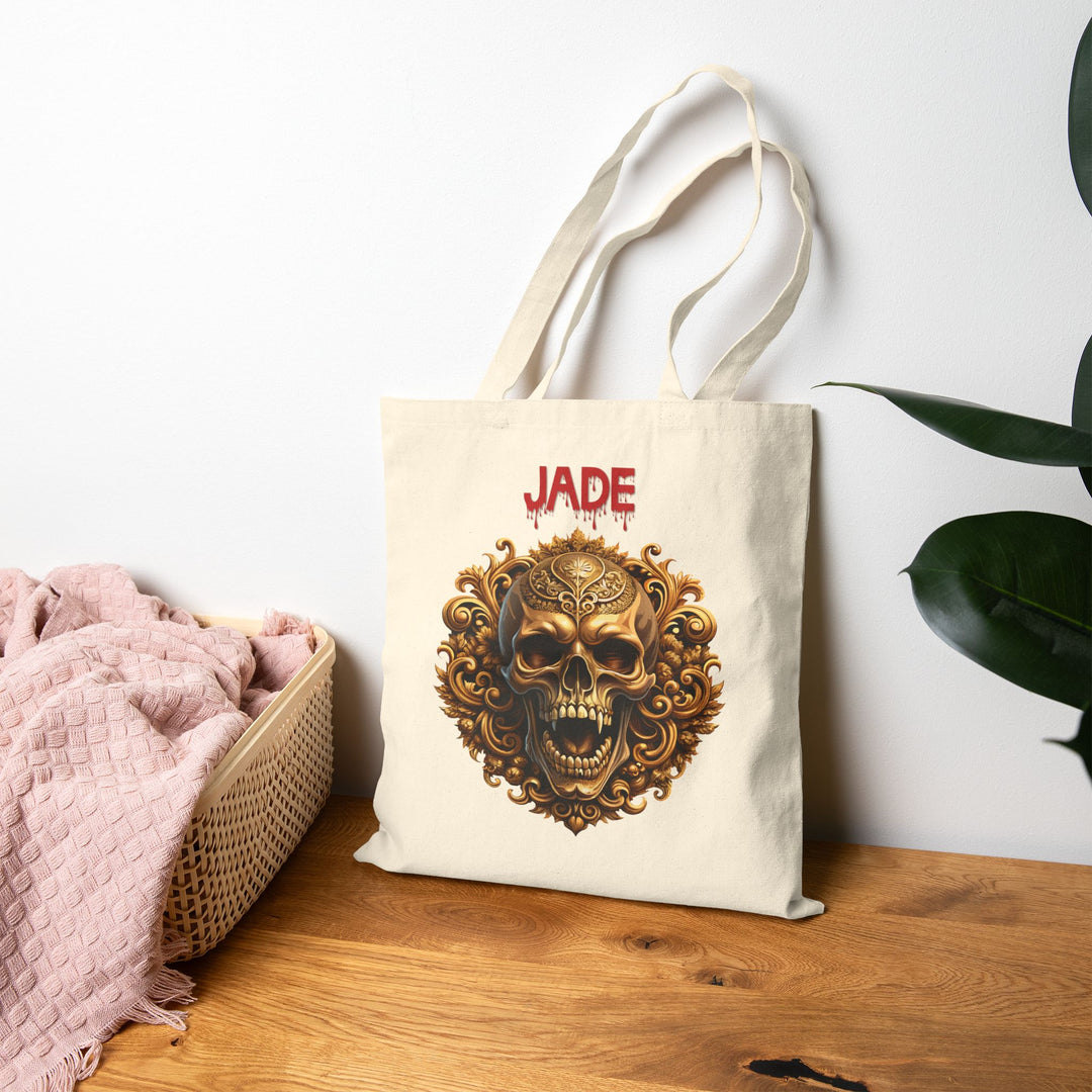 "Happy Halloween" Acrostic Poem Canvas Candy Tote Bag - Creepy Skull- Personalized