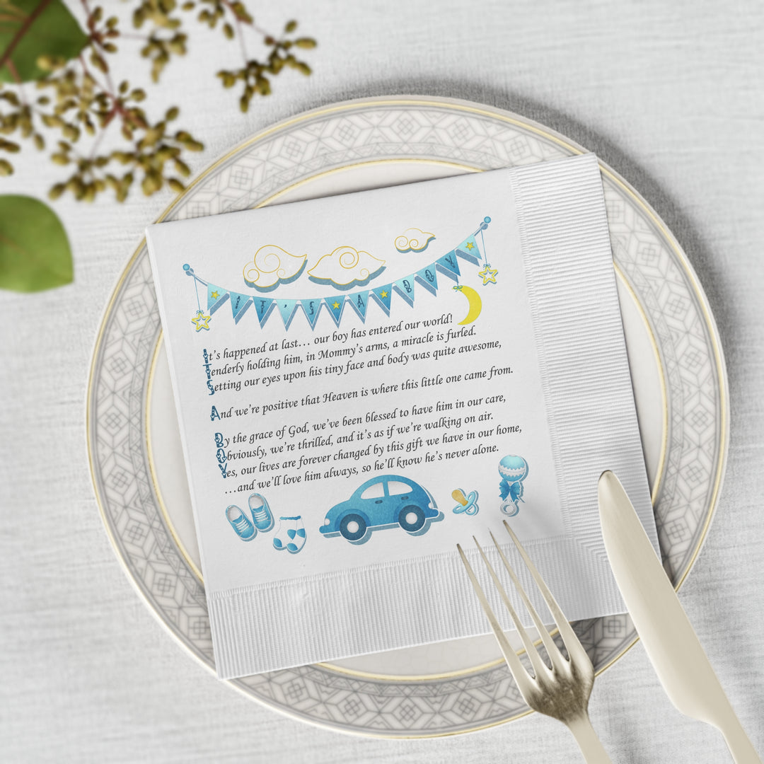 It's a Boy White Coined Napkins  - No Personalization